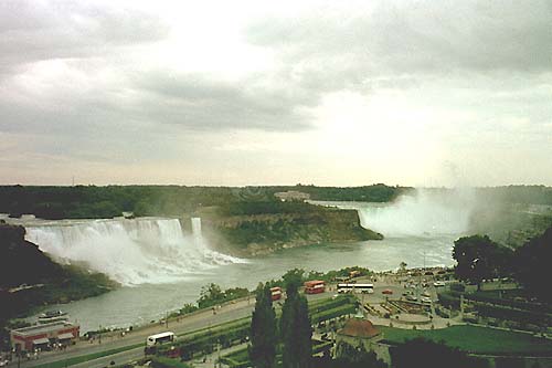 Les chutes du Niagara à gauche USA à droite Canada